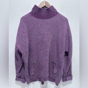 Elena Wang Women’s Lavender Mock Neck Ribbed  Sweater with‎ Front Pocket Size XL